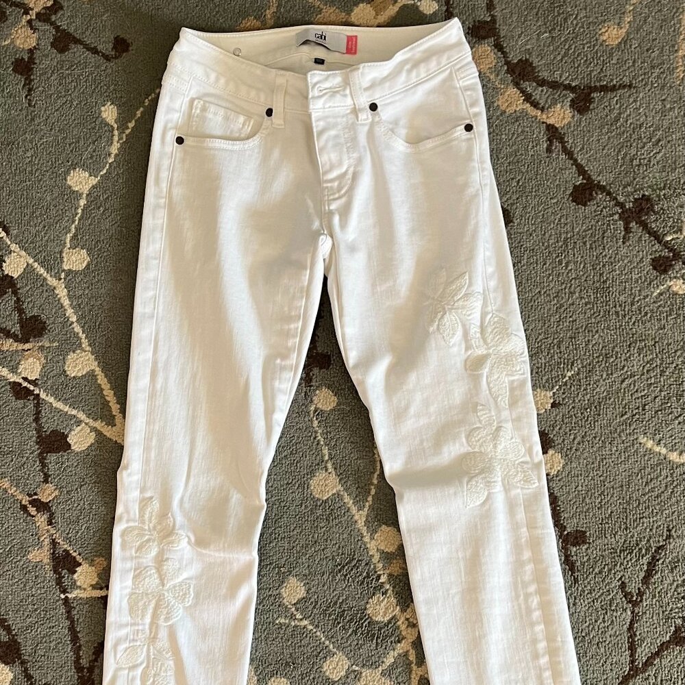 Cabi White Embroidered Stretch Jeans